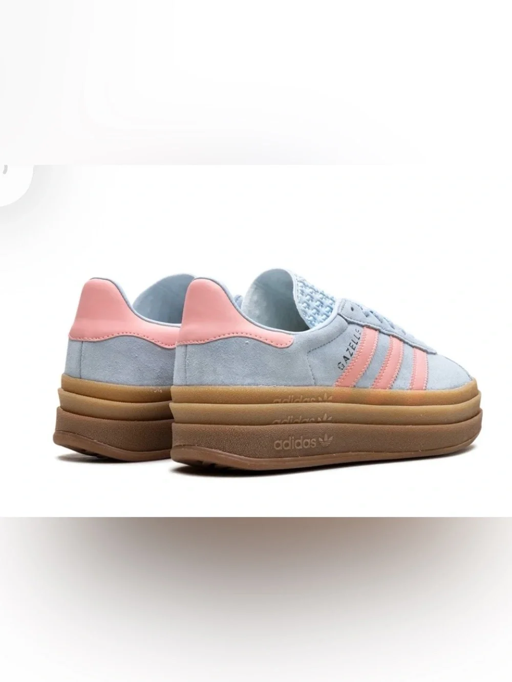 adidas Gazelle Platform Sneakers - Light Blue with Pink Stripes